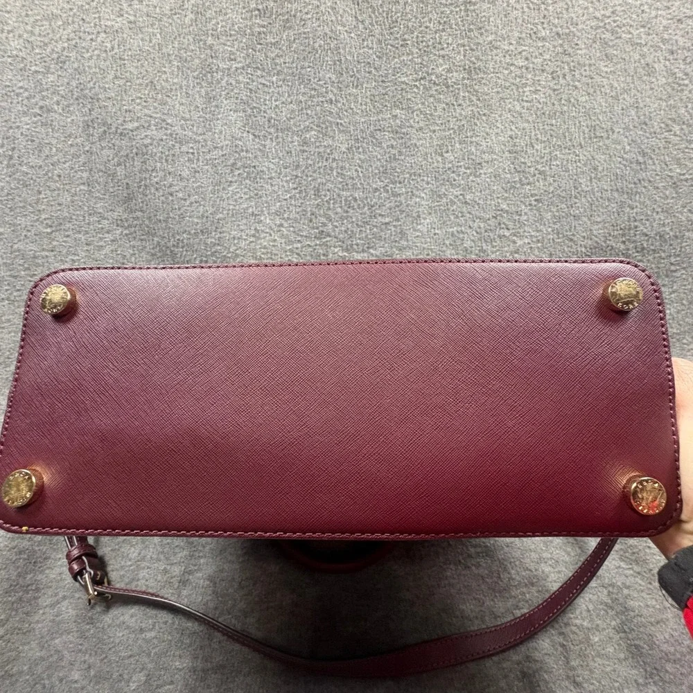 Michael Kors Burgundy Saffiano Dome Satchel Crossbody Shoulder Bag Minimalist - Picture 16 of 16